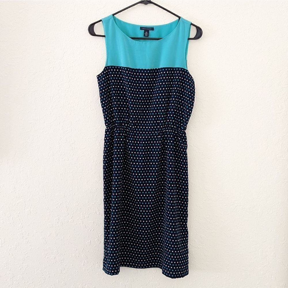 Women's Tommy Hilfiger Shift Dress Polka Dot Sleeveless Teal Dark Blue Small Mid